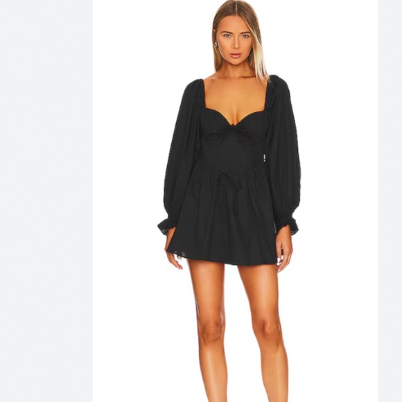 For Love and Lemons Ruth Long Sleeve Mini Dress in Black Size Medium NWT - Picture 1 of 6